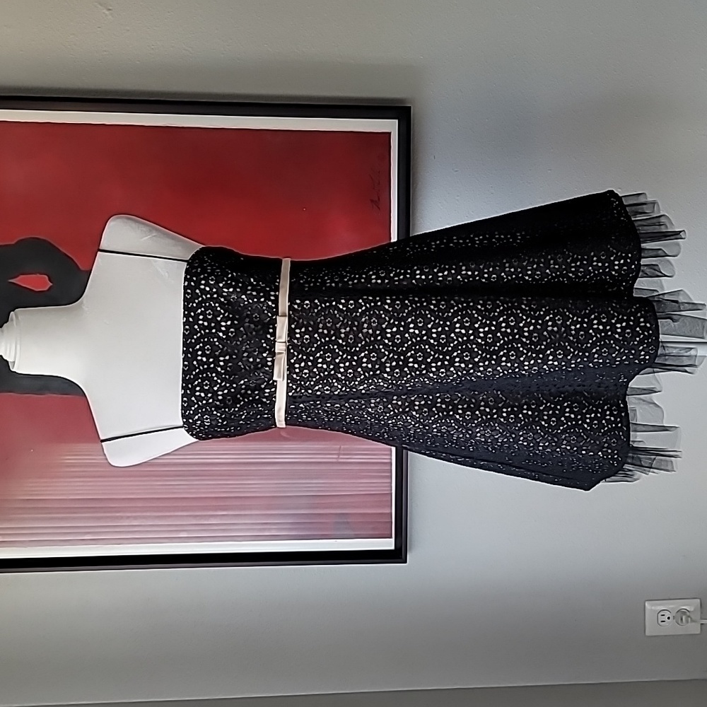 Betsy & Adam Strappy Lace Mini Dress Bow Size 10 Petite Color Black/Nude